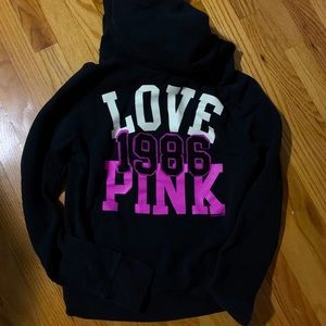 VS Pink Love Pink Victoria’s Secret Black Hoodie Sweatshirt